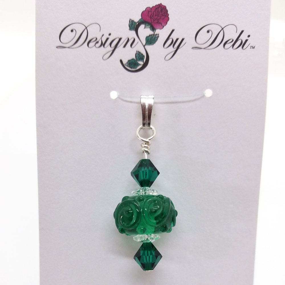 Green Glass & Swarovski Crystal Pendant